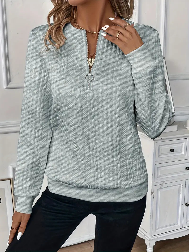 Damenpullover Zip-Up Aus Weichem Material Klassischer Schnitt