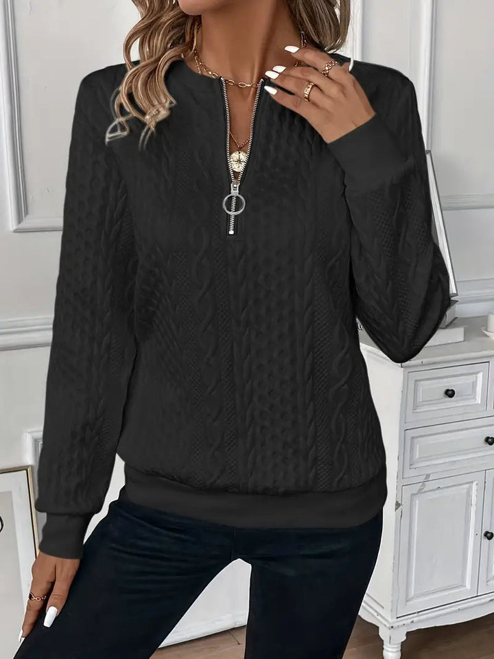 Damenpullover Zip-Up Aus Weichem Material Klassischer Schnitt