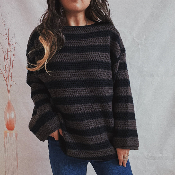 Damenpullover aus Wolle Oversized Lässig mit Streifen