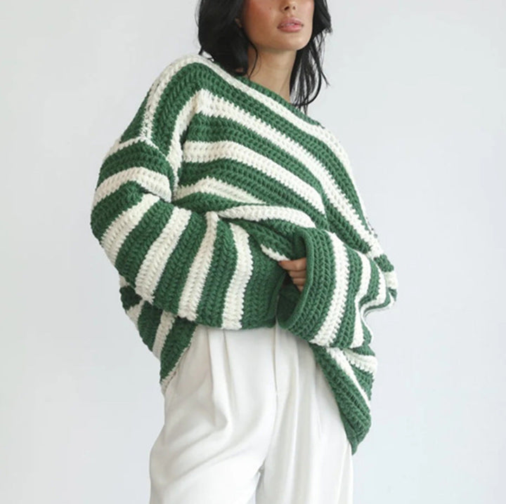 Damenpullover aus Wolle Oversized Lässig mit Streifen