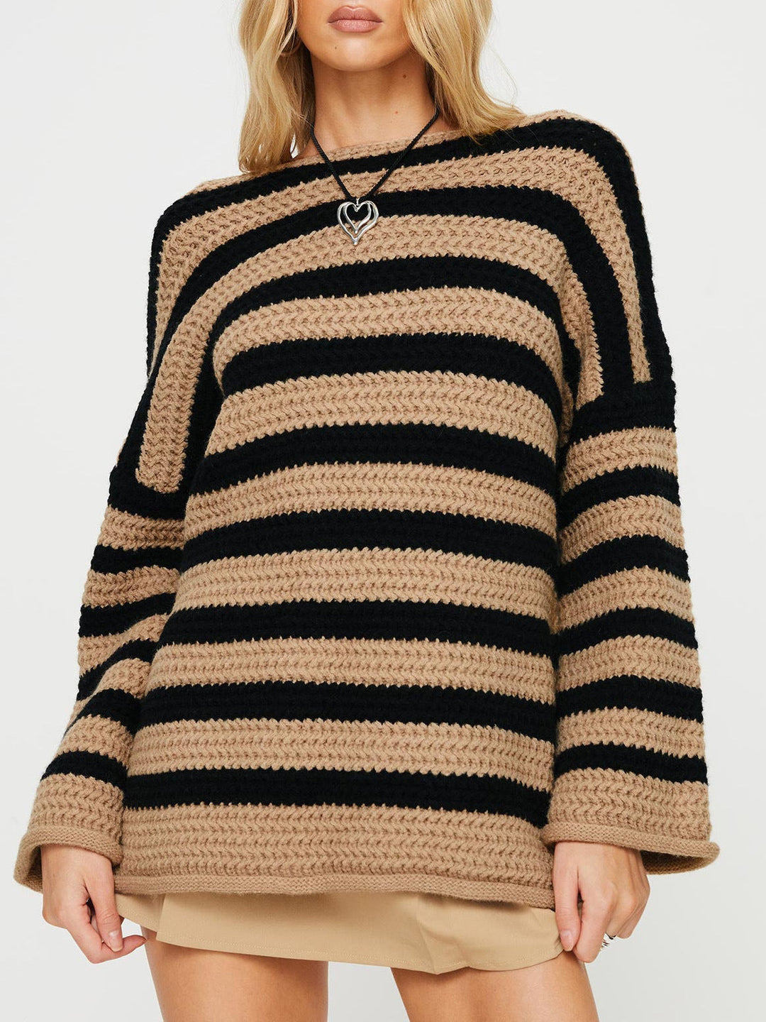 Damenpullover aus Wolle Oversized Lässig mit Streifen