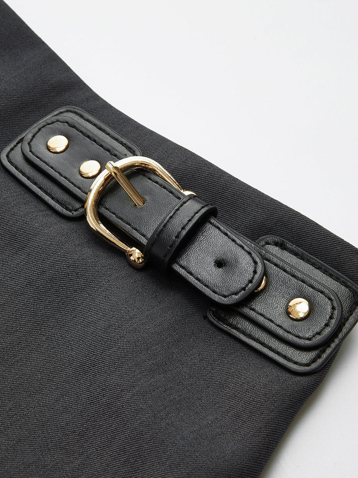 Damenrock Gewebter Stoff Mit Seitenschnallschnalle Kurz Fashion