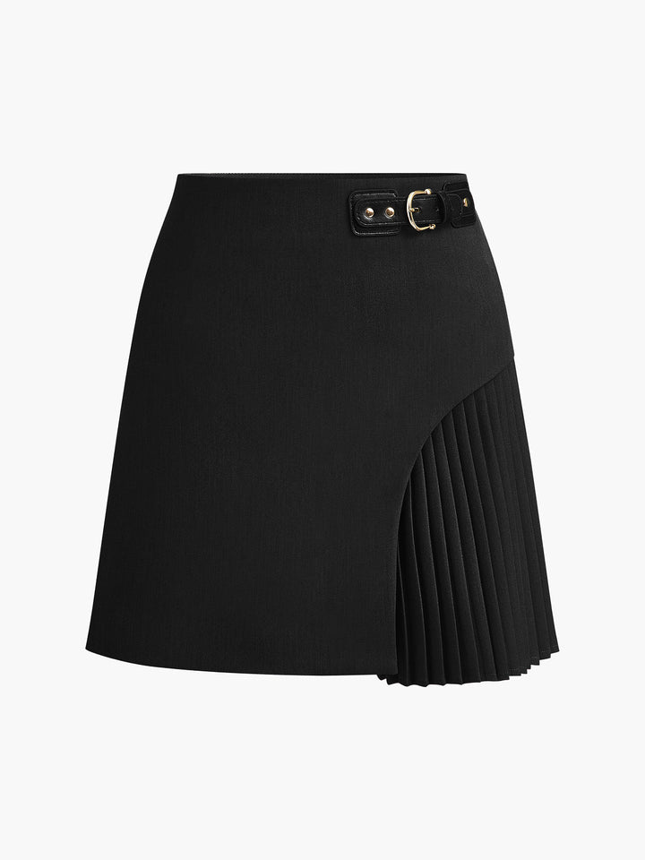 Damenrock Gewebter Stoff Mit Seitenschnallschnalle Kurz Fashion