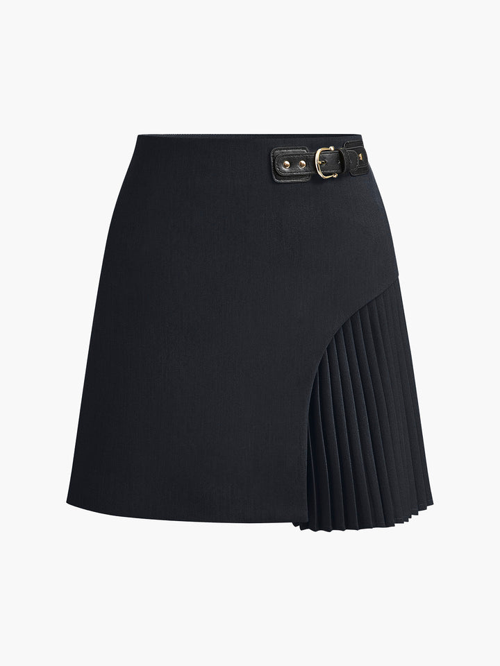 Damenrock Gewebter Stoff Mit Seitenschnallschnalle Kurz Fashion
