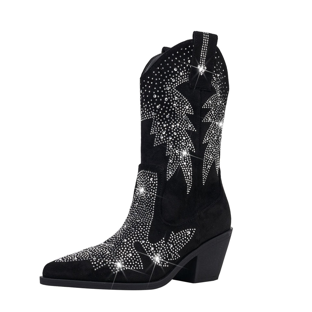 Damenstiefel Wildleder Elegant Mittlere Wadenhöhe mit Strassverzierungen