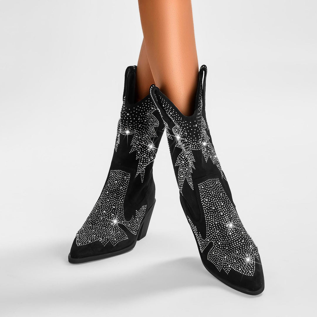 Damenstiefel Wildleder Elegant Mittlere Wadenhöhe mit Strassverzierungen