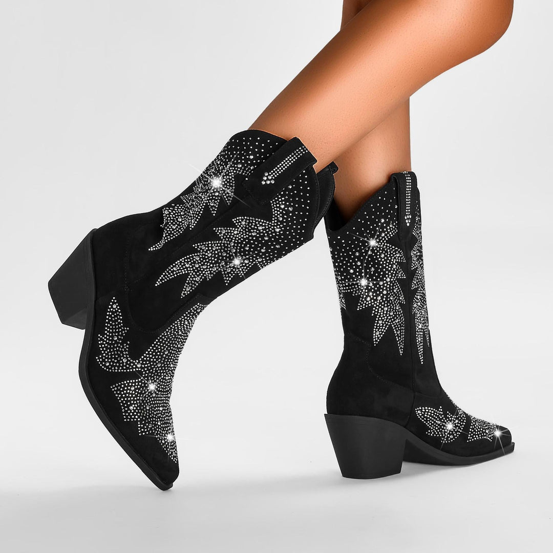 Damenstiefel Wildleder Elegant Mittlere Wadenhöhe mit Strassverzierungen