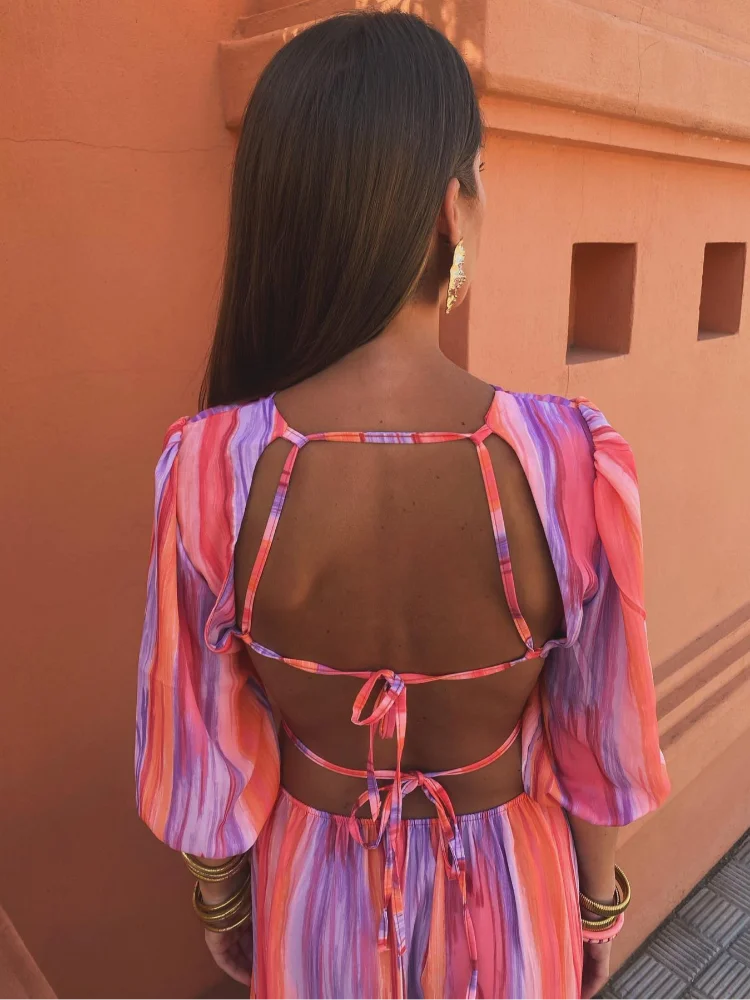 Women's Maxi Dress Tie-Dye Stretch Cut-Out | Summer Style