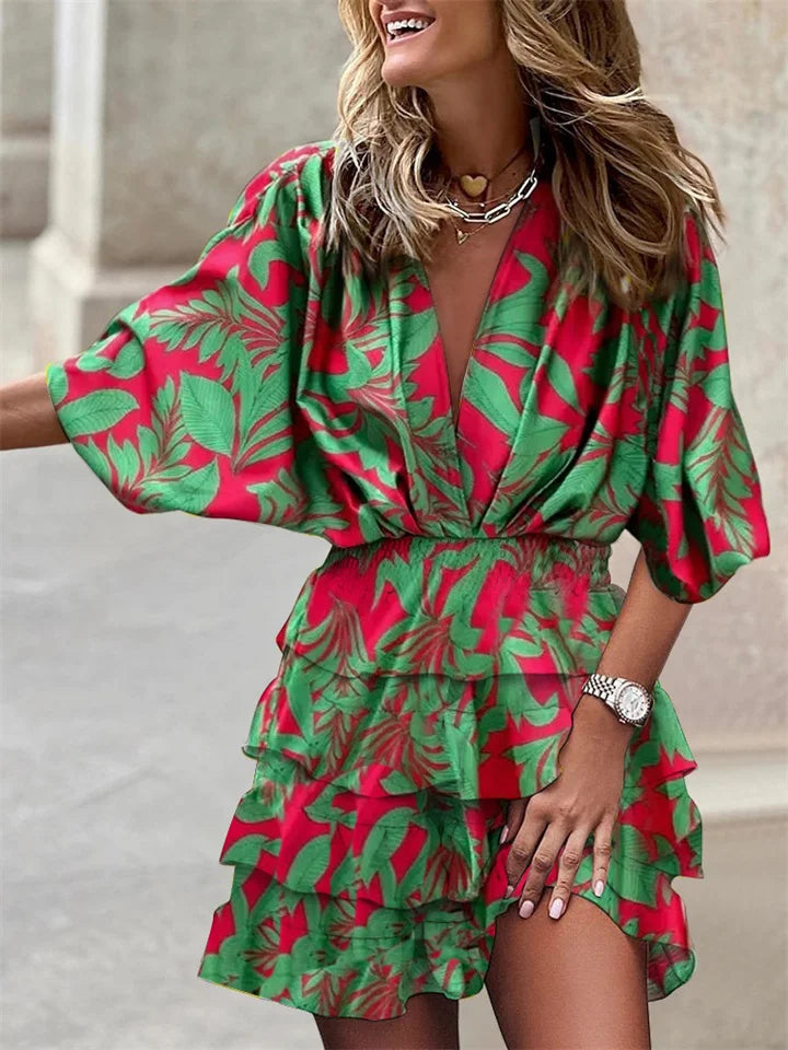 Airy summer dress women V-neck ruffles belt midi