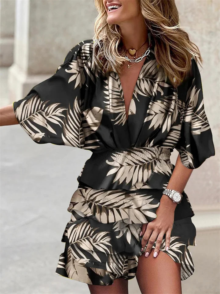 Airy summer dress women V-neck ruffles belt midi