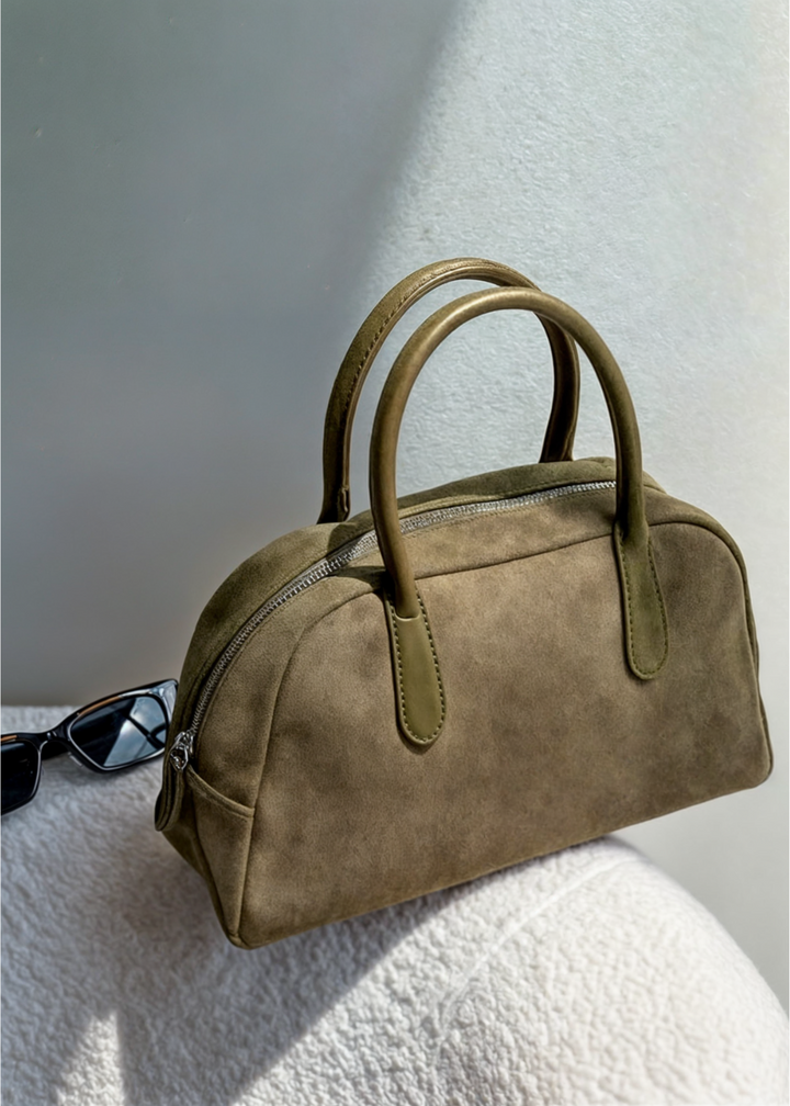 Echte Wildleder Handtasche Damen – Kleine Schultertasche mit Reißverschluss