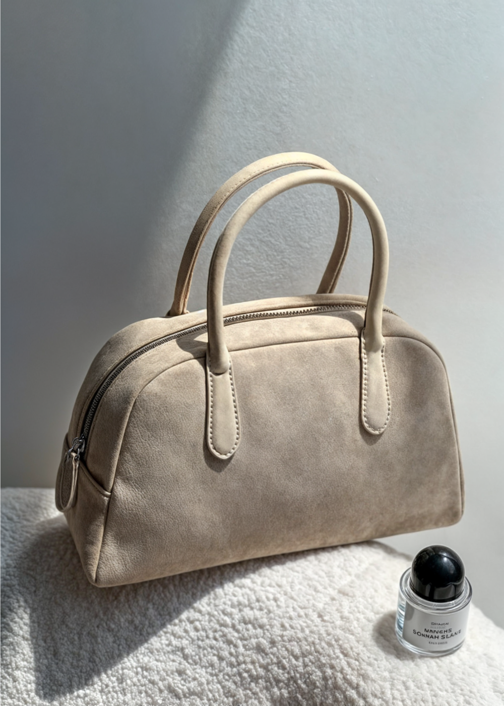 Echte Wildleder Handtasche Damen – Kleine Schultertasche mit Reißverschluss