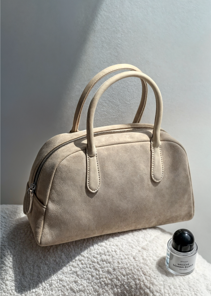 Echte Wildleder Handtasche Damen – Kleine Schultertasche mit Reißverschluss
