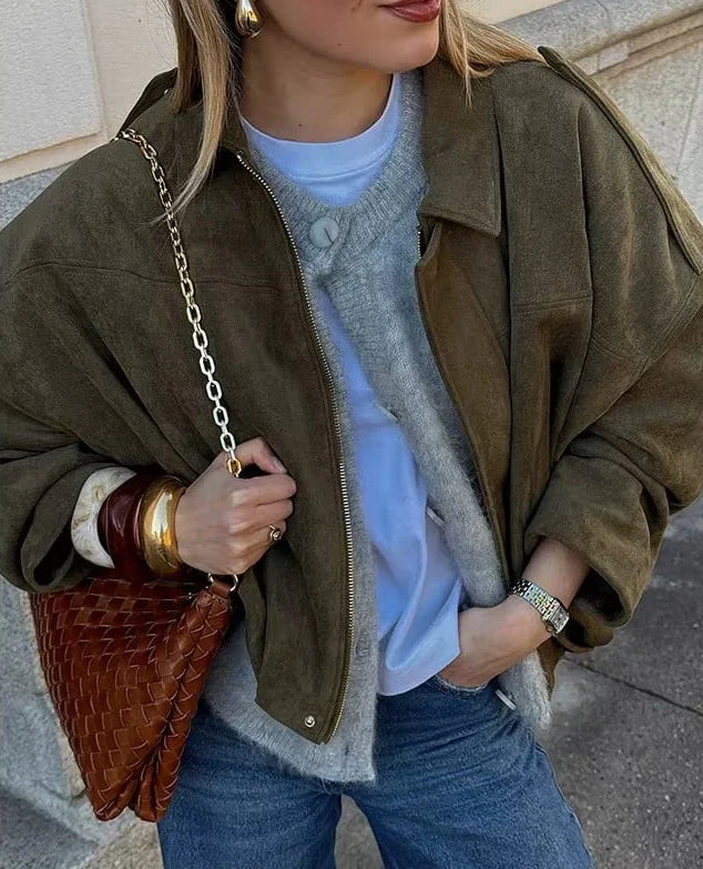 Oversized women's jacket made of suede – stylish jacket for every occasion