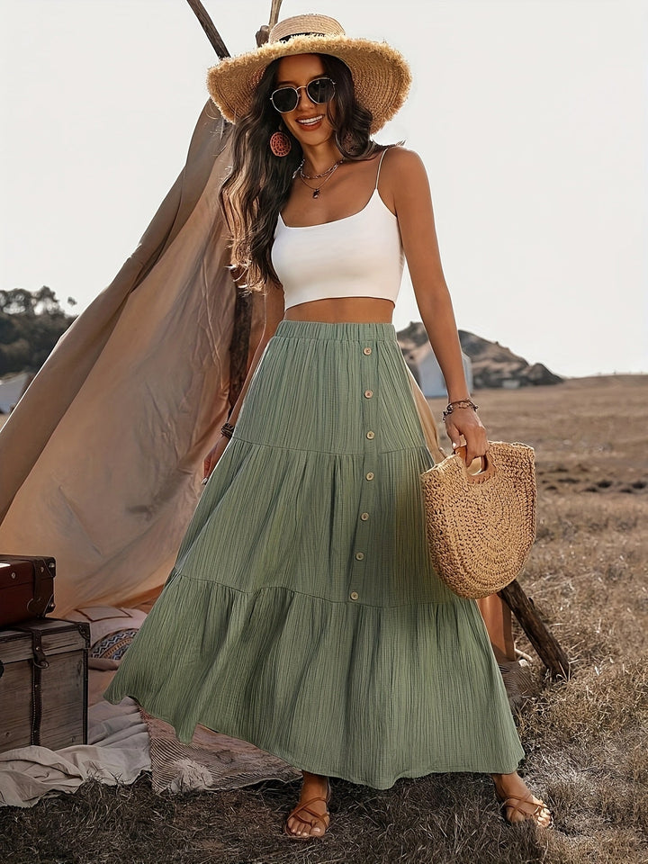 Women's Maxi Skirt Cotton Boho Style with Ruffles – Summer
