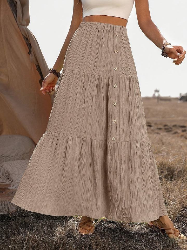 Women's Maxi Skirt Cotton Boho Style with Ruffles – Summer