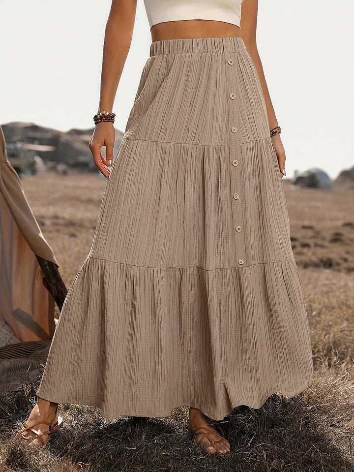 Women's Maxi Skirt Cotton Boho Style with Ruffles – Summer