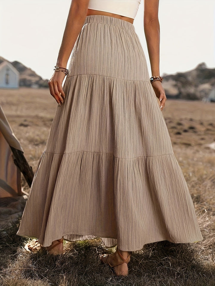 Women's Maxi Skirt Cotton Boho Style with Ruffles – Summer