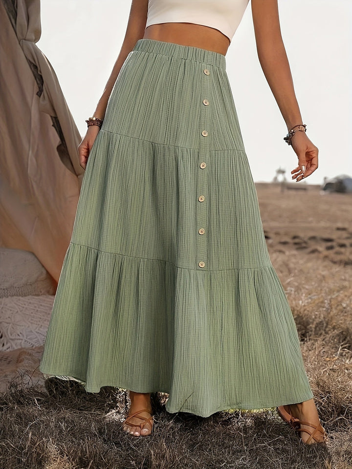 Women's Maxi Skirt Cotton Boho Style with Ruffles – Summer