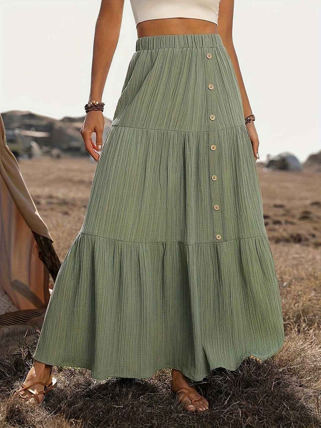 Women's Maxi Skirt Cotton Boho Style with Ruffles – Summer
