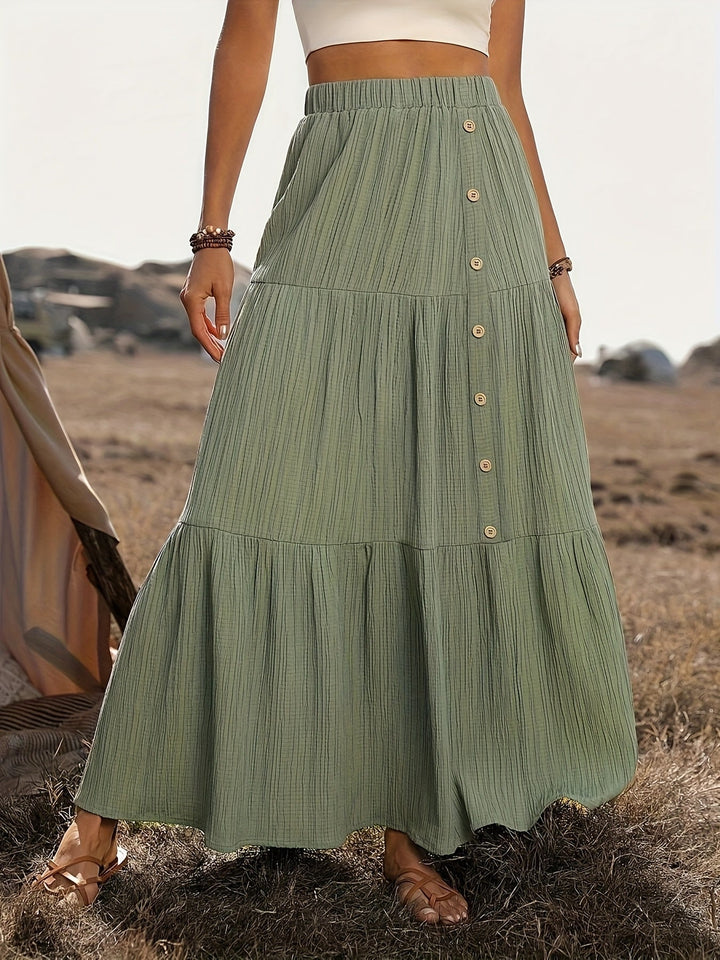 Women's Maxi Skirt Cotton Boho Style with Ruffles – Summer