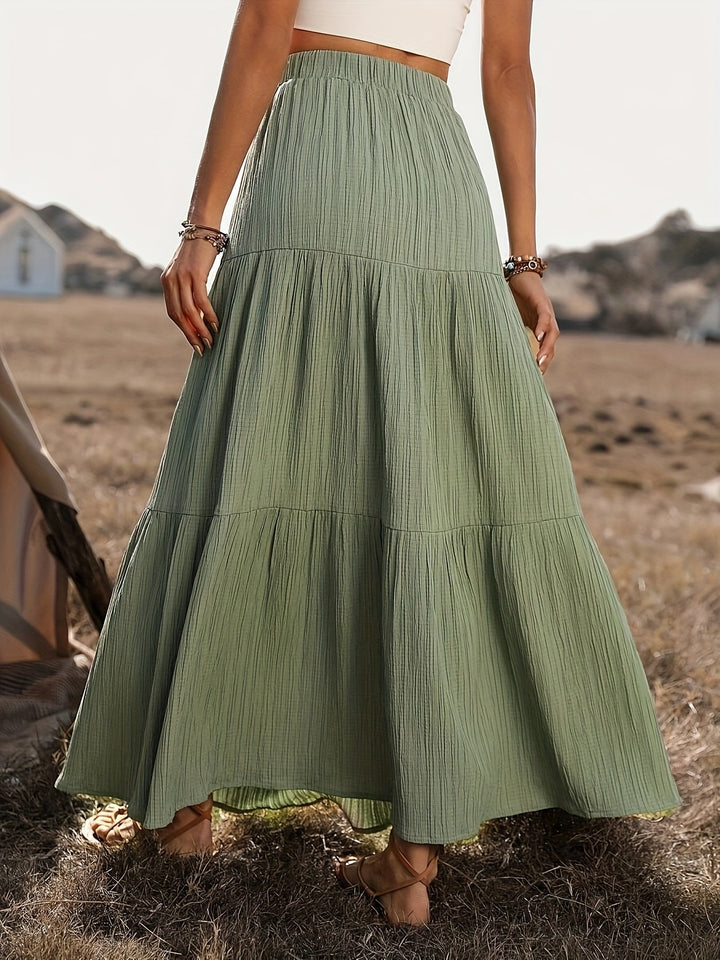Women's Maxi Skirt Cotton Boho Style with Ruffles – Summer