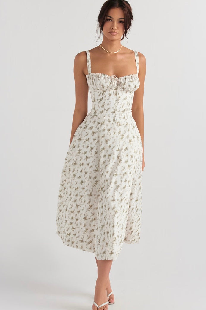 Elegant women's summer dress – A-line, midi, slit