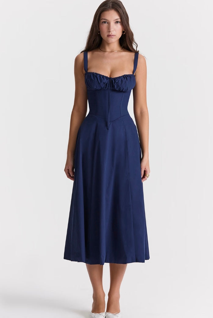 Elegant women's summer dress – A-line, midi, slit
