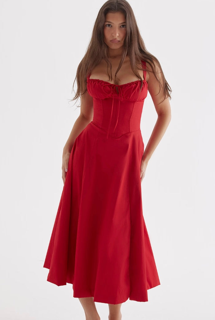 Elegant women's summer dress – A-line, midi, slit