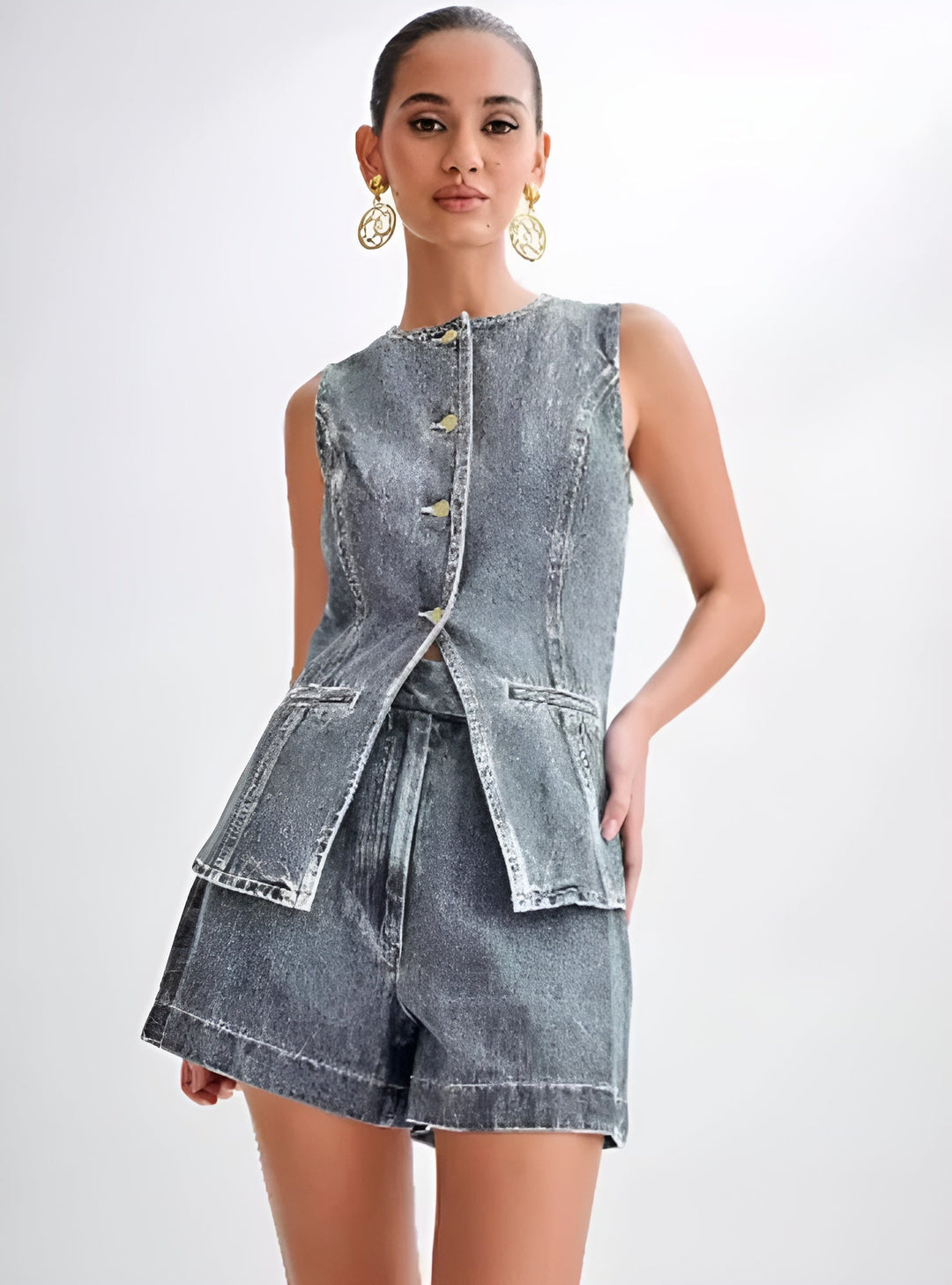 Dark blue women's denim shirt – long sleeve button-up blouse