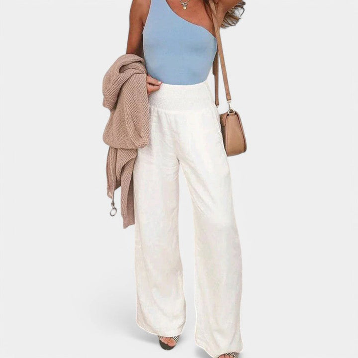 Women's linen pants with elastic waistband – airy summer pants with straight leg