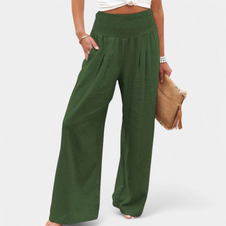 Women's linen pants with elastic waistband – airy summer pants with straight leg