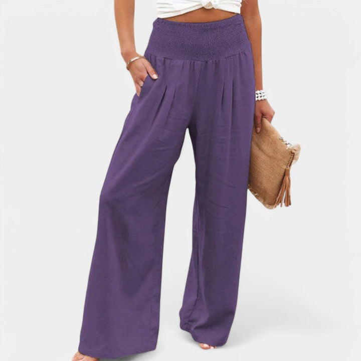 Women's linen pants with elastic waistband – airy summer pants with straight leg