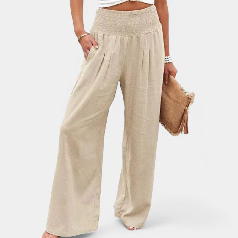 Women's linen pants with elastic waistband – airy summer pants with straight leg