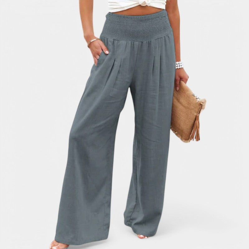 Women's linen pants with elastic waistband – airy summer pants with straight leg