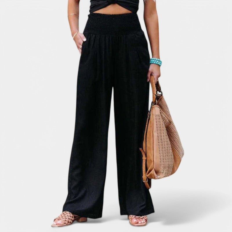 Women's linen pants with elastic waistband – airy summer pants with straight leg