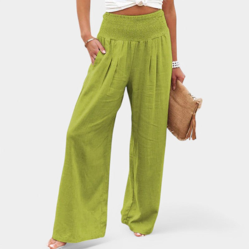 Women's linen pants with elastic waistband – airy summer pants with straight leg