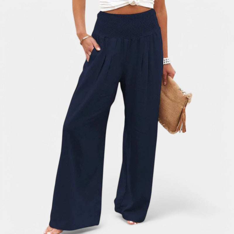 Women's linen pants with elastic waistband – airy summer pants with straight leg