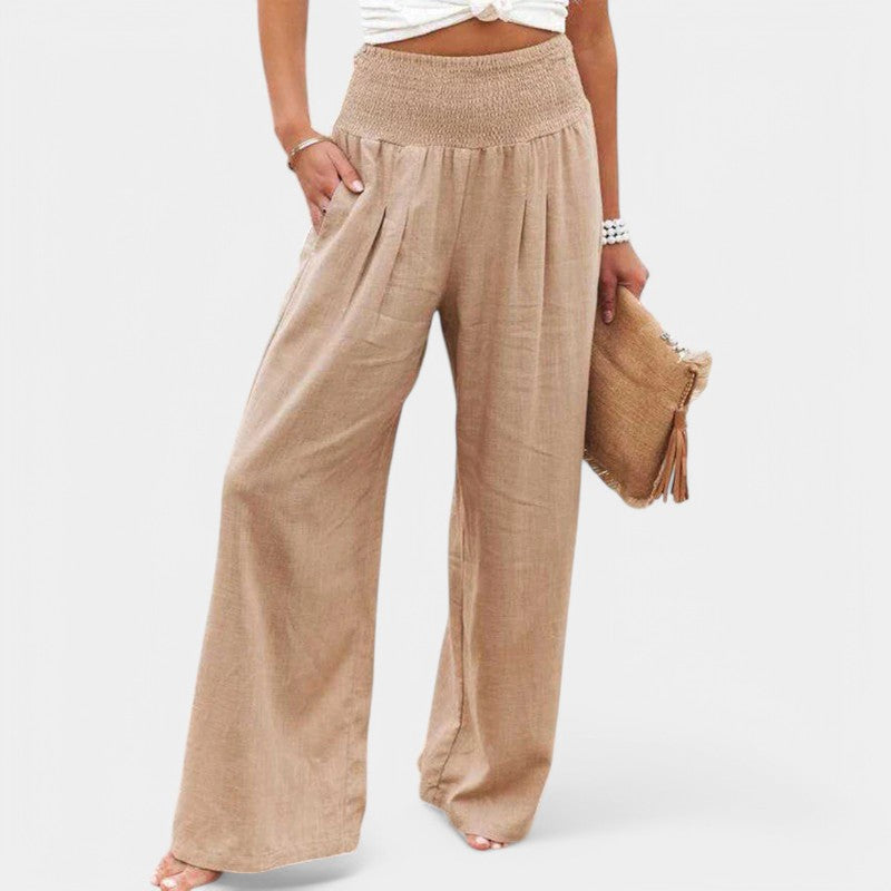 Women's linen pants with elastic waistband – airy summer pants with straight leg
