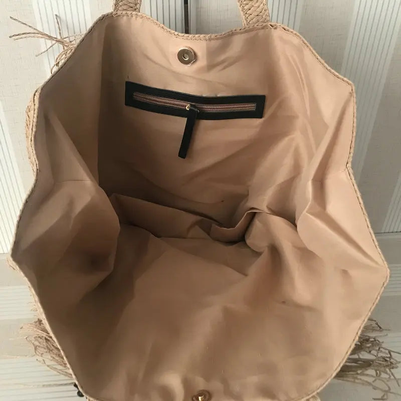 Strohtasche Damen – Handgefertigte Strandtasche mit Quasten & Reißverschluss