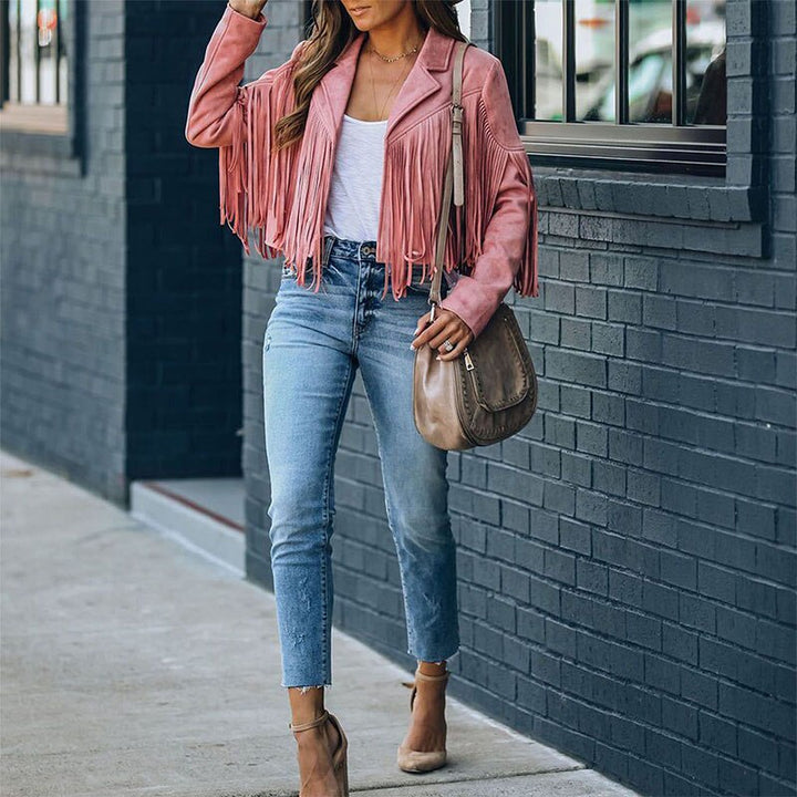 Boho Suede Fringe Jacket – Vegan Suede, Women's West Festival Coat