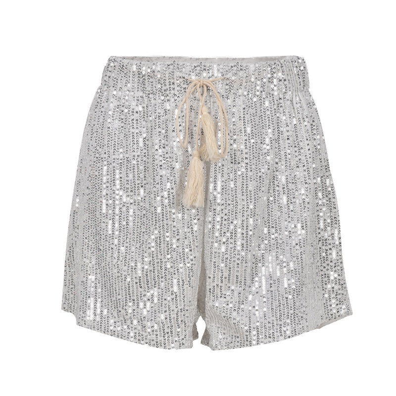 Shorts à paillettes tendance pour femmes | Shorts taille haute pour fête d'été | Mode de soirée brillante