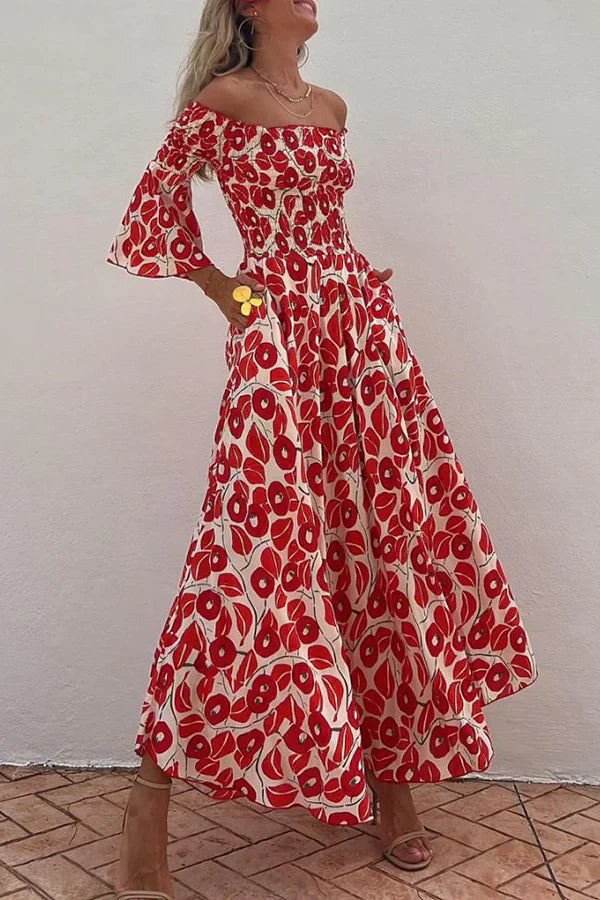 Women's maxi dress polyester floral print stylish summer dress