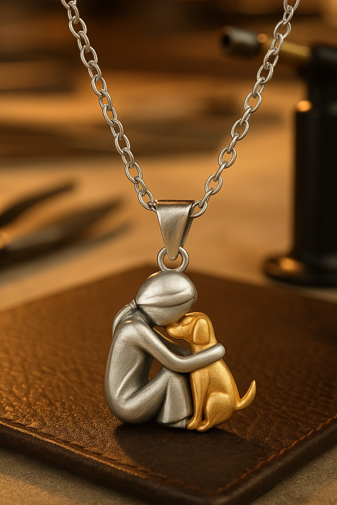 Halskette Damen mit Umarmungs-Anhänger in 14K Vergoldet – Elegantes Hundesilhouette Design 0