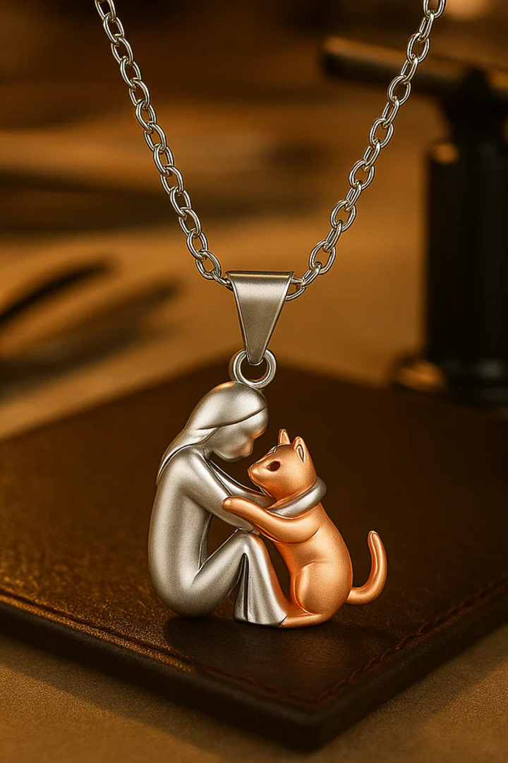 Halskette Damen mit Umarmungs-Anhänger in 14K Vergoldet – Elegantes Hundesilhouette Design 10