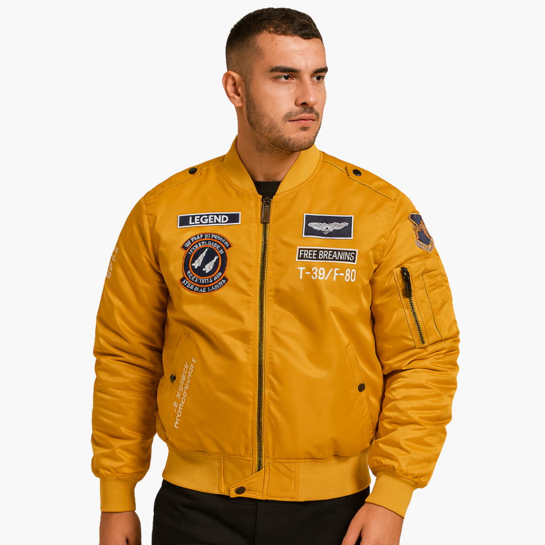 Herren Bomberjacke Rippkragen Stickerei Hochwertiger Stoff