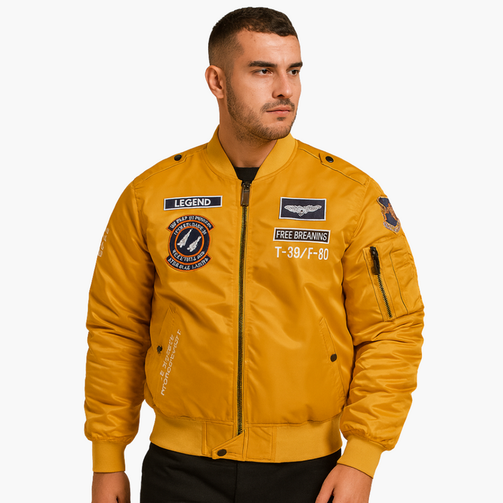 Herren Bomberjacke Rippkragen Stickerei Hochwertiger Stoff