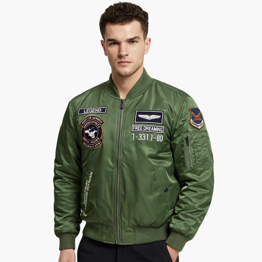 Herren Bomberjacke Rippkragen Stickerei Hochwertiger Stoff