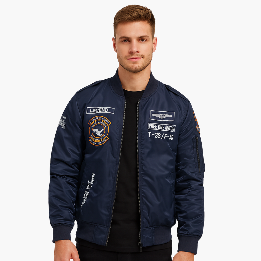 Herren Bomberjacke Rippkragen Stickerei Hochwertiger Stoff
