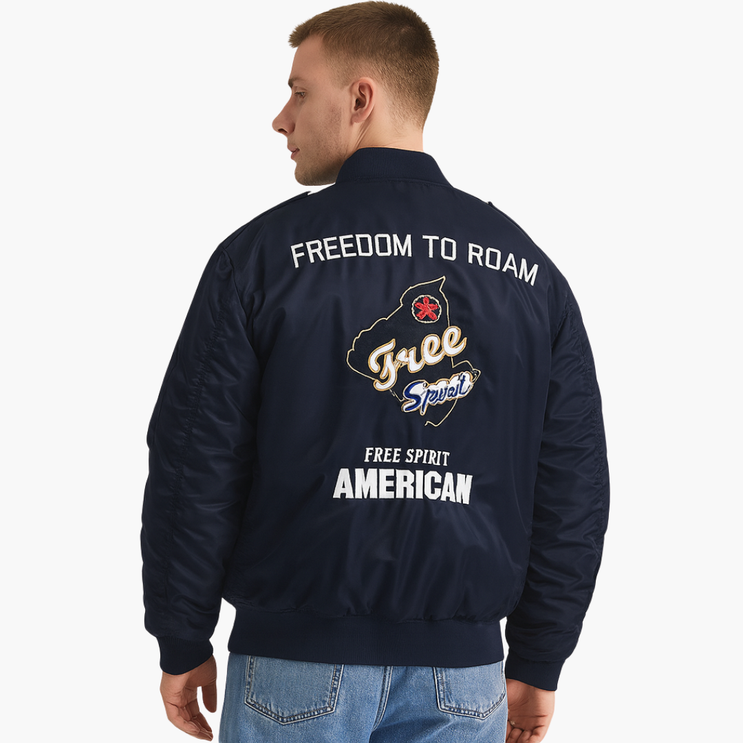 Herren Bomberjacke Rippkragen Stickerei Hochwertiger Stoff